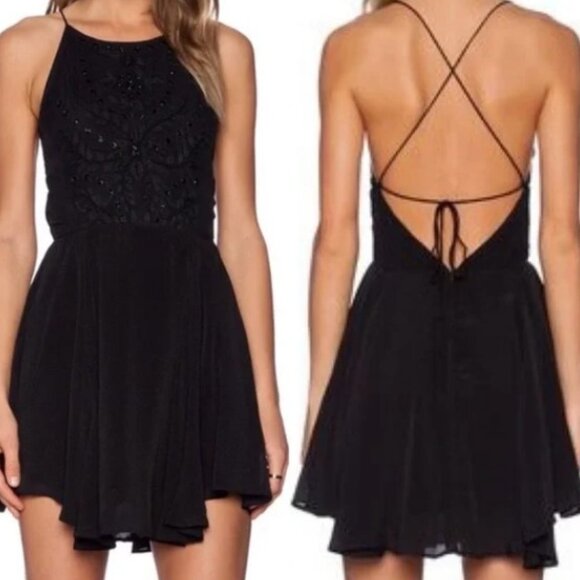 Lovers + Friends Jasmine Black Beaded Fit & Flare Dress M
